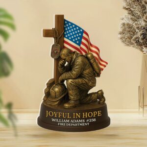 Joyful in Hope Praying Firefighter - Personalized Acrylic Block Plaque Gifts For Firefighter H2511 Trna