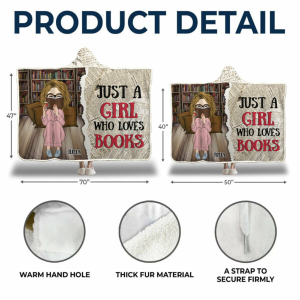 Just A Girl Who Loves Books - Personalized Wearable Hooded Blanket - Image 5