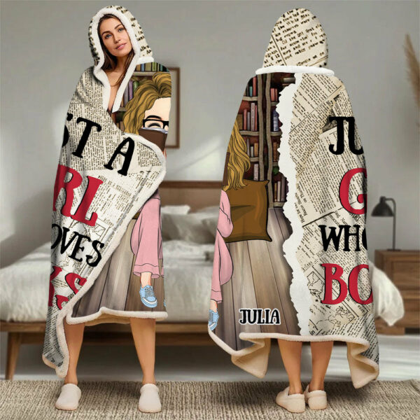 Just A Girl Who Loves Books - Personalized Wearable Hooded Blanket - Image 3