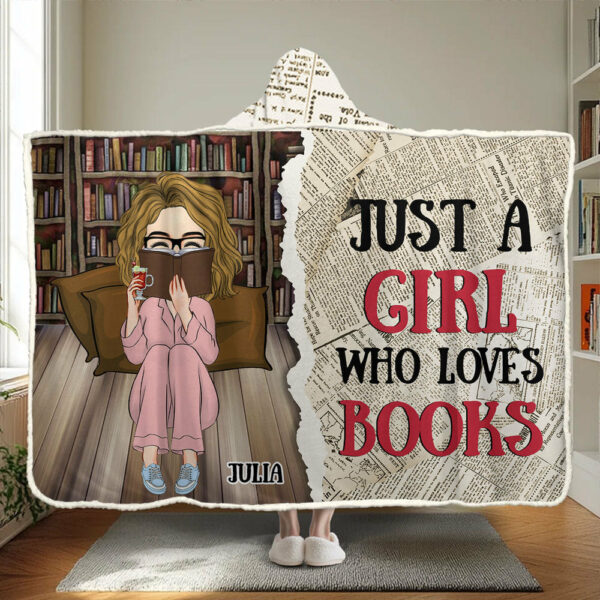 Just A Girl Who Loves Books - Personalized Wearable Hooded Blanket - Image 2