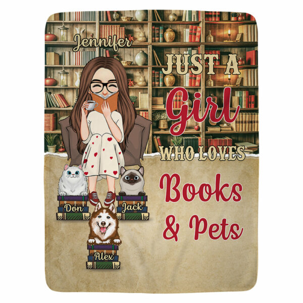 Just A Girl Who Loves Books And Pets - Custom Blanket For Book Lovers And Pet Lovers NA04 - Image 3
