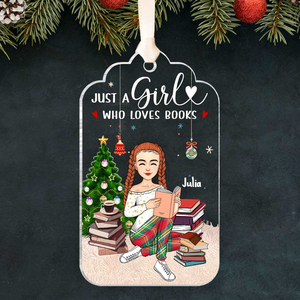 Just A Girl Who Loves Books Personalized Book Lover Christmas Ornament