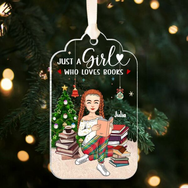 Just A Girl Who Loves Books Personalized Book Lover Christmas Ornament - Image 4