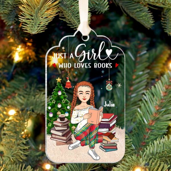 Just A Girl Who Loves Books Personalized Book Lover Christmas Ornament - Image 5