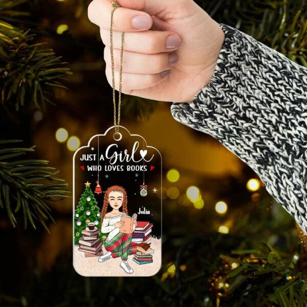 Just A Girl Who Loves Books Personalized Book Lover Christmas Ornament - Image 3