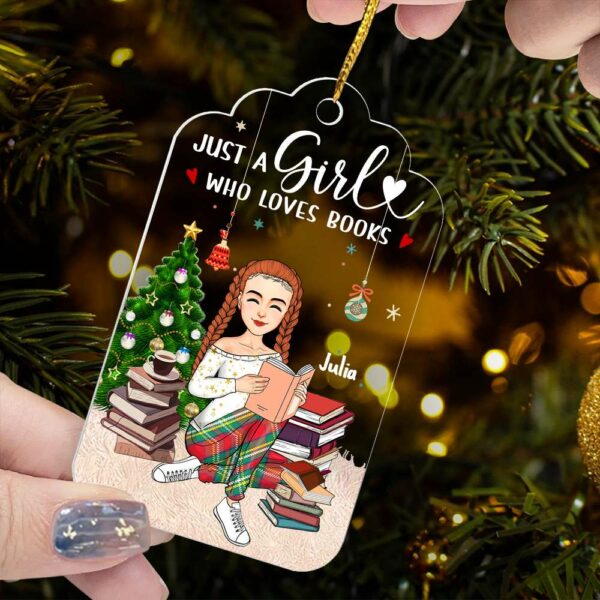 Just A Girl Who Loves Books Personalized Book Lover Christmas Ornament - Image 2