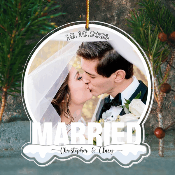 Just Married Custom Photo Ornament - Personalized Custom Shaped Acrylic Ornament - Image 2