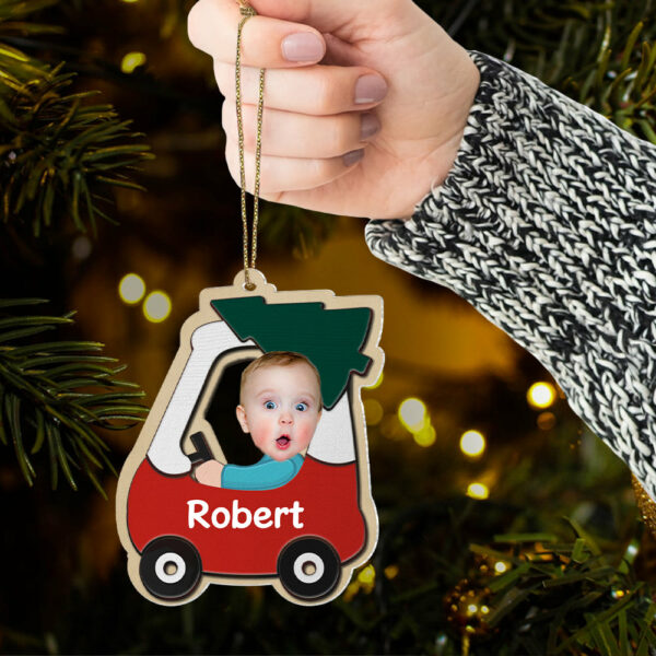 Kid Baby Riding Cozy Coupe - Personalized Acrylic Photo Ornament - Baby's First Christmas Ornament - Image 4