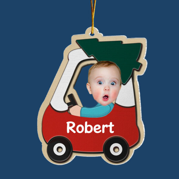 Kid Baby Riding Cozy Coupe - Personalized Acrylic Photo Ornament - Baby's First Christmas Ornament - Image 3