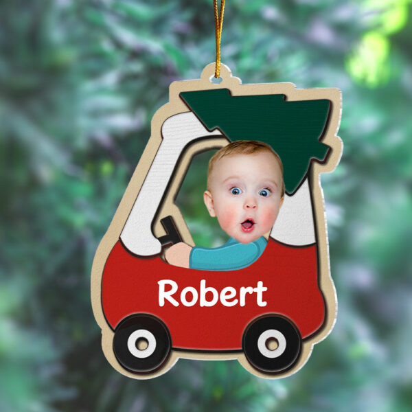 Kid Baby Riding Cozy Coupe - Personalized Acrylic Photo Ornament - Baby's First Christmas Ornament - Image 2
