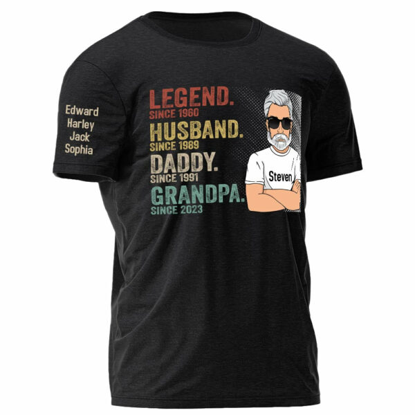 Legend Husband Dad Grandpa Personalized Shirt With Design On Sleeve - Father's Day, Birthday Gift For Dad, Grandpa - Image 2
