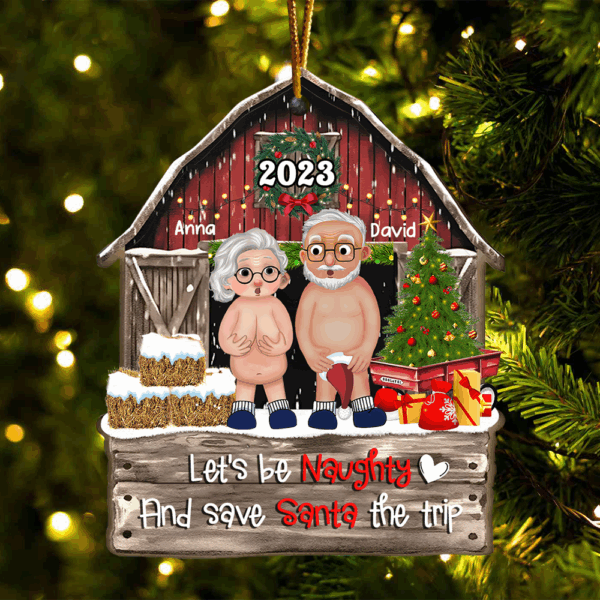 Let's Be Naughty And Save Santa The Trip - Customized Couple Ornament - Image 6