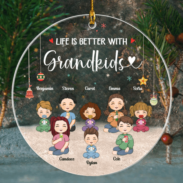 Life Is Better With Grandkids Personalized Circle Acrylic Ornament - Image 3