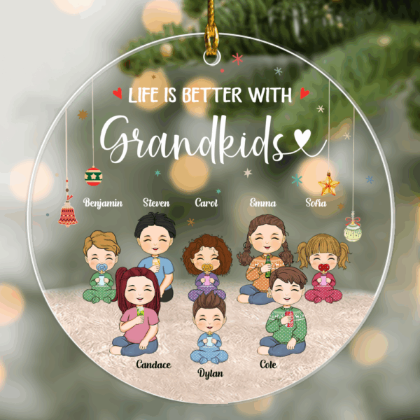 Life Is Better With Grandkids Personalized Circle Acrylic Ornament - Image 2
