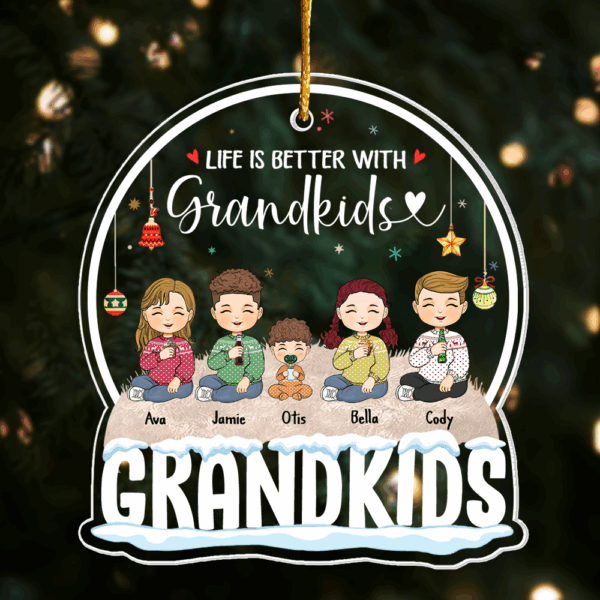 Life Is Better With Grandkids Personalized Globe Shaped Acrylic Ornament - Image 2