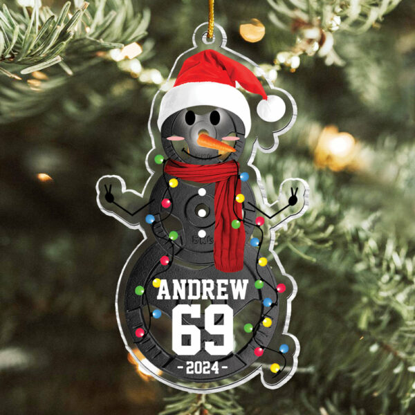Lifting Snowman - Gifts For Players, Team, Boys - Personalized Acrylic Ornament - Image 2