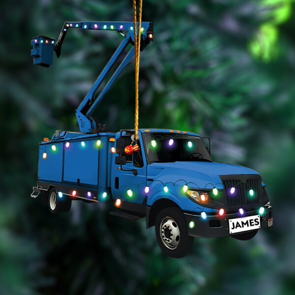 Lineman Bucket Truck - Personalized Acrylic Ornament, Christmas Gift for Lineman - Image 2