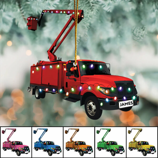 Lineman Bucket Truck - Personalized Acrylic Ornament, Christmas Gift for Lineman