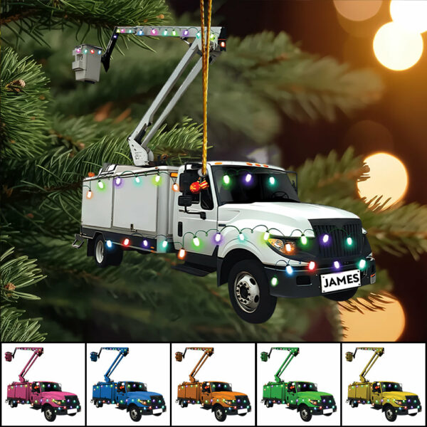 Lineman Bucket Truck - Personalized Acrylic Ornament, Christmas Gift for Lineman - Image 5