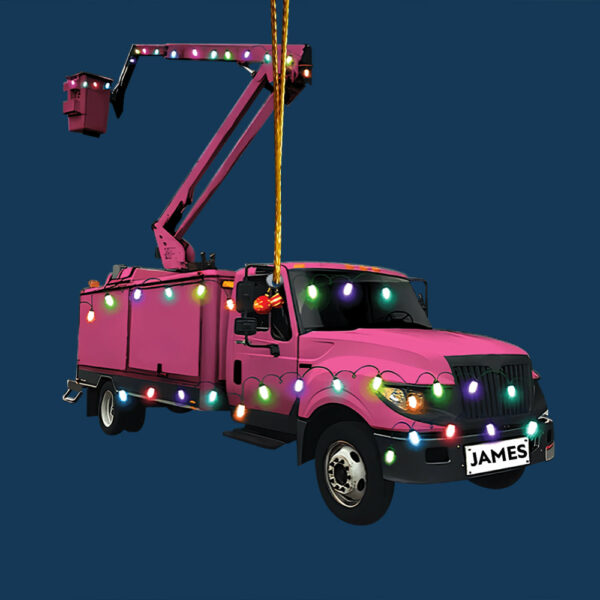 Lineman Bucket Truck - Personalized Acrylic Ornament, Christmas Gift for Lineman - Image 4