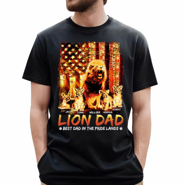 Lion Dad Best Dad In The Pride Lands The Sun American Flag Personalized Shirt For Dad Grandpa Father's Day Gift H2511 - Image 2