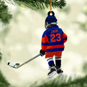 Little Hockey Player Custom Name Number Christmas Acrylic Ornament Gift For Hockey Lovers H2511
