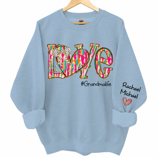 Love Grandma Life Clipart Custom Sweatshirt, Custom Grandmalife With Kids Names On Sleeve Sweatshirt NA04 - Image 5