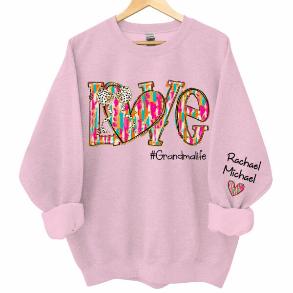 Love Grandma Life Clipart Custom Sweatshirt, Custom Grandmalife With Kids Names On Sleeve Sweatshirt NA04 - Image 6