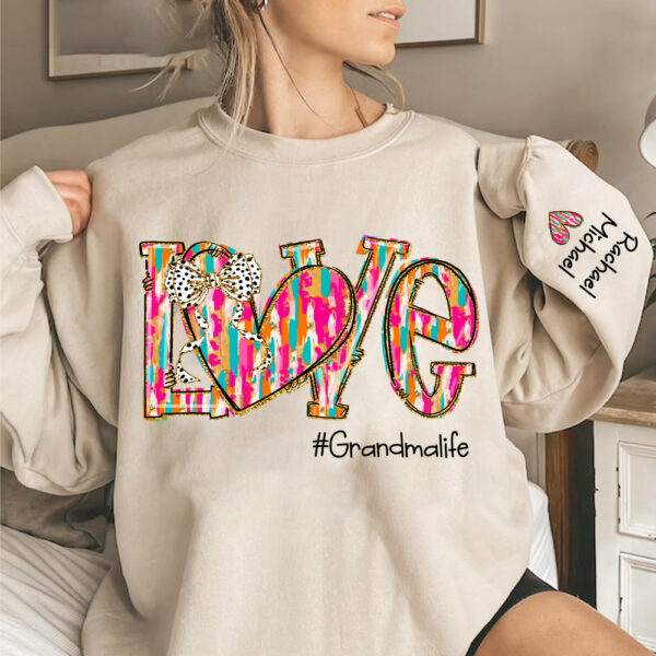Love Grandma Life Clipart Custom Sweatshirt, Custom Grandmalife With Kids Names On Sleeve Sweatshirt NA04