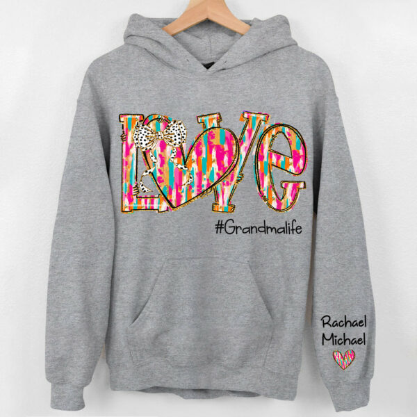 Love Grandma Life Clipart Custom Sweatshirt, Custom Grandmalife With Kids Names On Sleeve Sweatshirt NA04 - Image 3