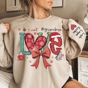 Love Grandma Life Custom Coquette Sweatshirt, Custom Grandmalife With Kids On Sleeve Sweatshirt NA04
