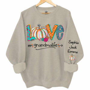 Love Grandma Life Pumpkins Grandkids Name Sweatshirt