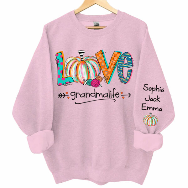 Love Grandma Life Pumpkins Grandkids Name Sweatshirt - Image 4