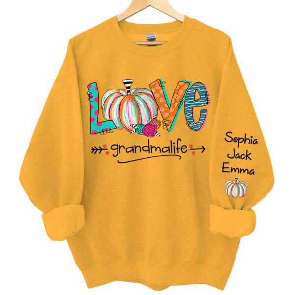 Love Grandma Life Pumpkins Grandkids Name Sweatshirt - Image 7