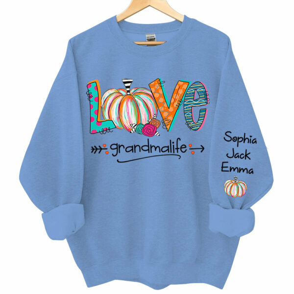 Love Grandma Life Pumpkins Grandkids Name Sweatshirt - Image 6
