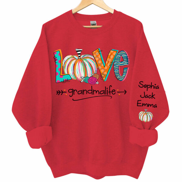 Love Grandma Life Pumpkins Grandkids Name Sweatshirt - Image 9