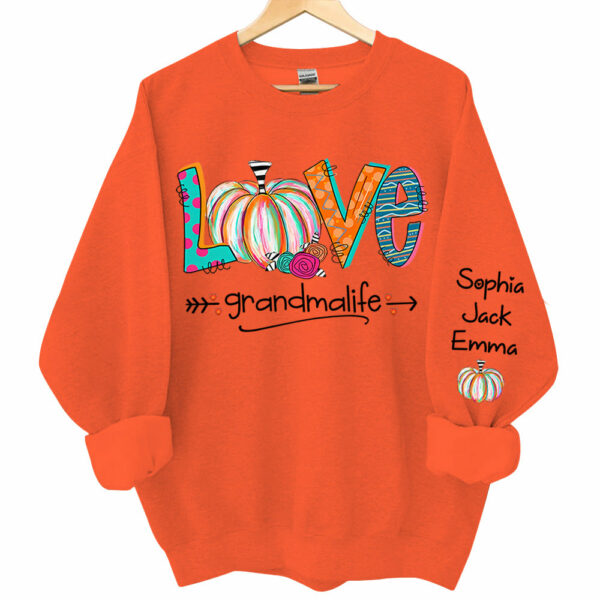 Love Grandma Life Pumpkins Grandkids Name Sweatshirt - Image 8