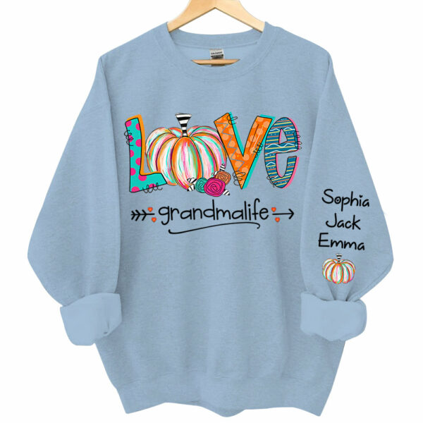 Love Grandma Life Pumpkins Grandkids Name Sweatshirt - Image 5