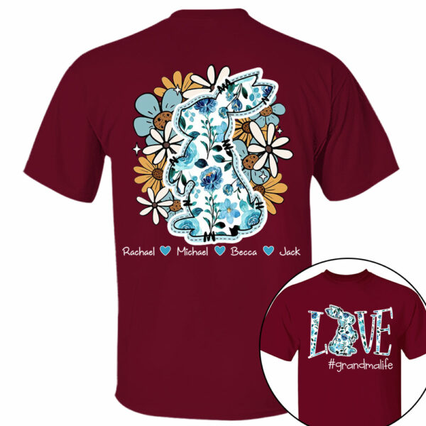 Love Grandmalife Easter Bunny Flower And Kids T-Shirt, Personalized Grandma Shirt, Custom Gift For Nickname and Kids Names T1807 - Image 7