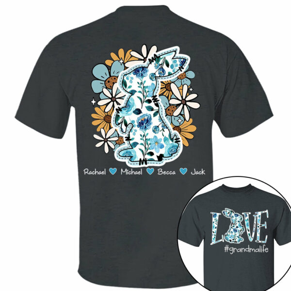 Love Grandmalife Easter Bunny Flower And Kids T-Shirt, Personalized Grandma Shirt, Custom Gift For Nickname and Kids Names T1807 - Image 4