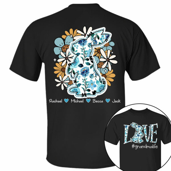 Love Grandmalife Easter Bunny Flower And Kids T-Shirt, Personalized Grandma Shirt, Custom Gift For Nickname and Kids Names T1807 - Image 2
