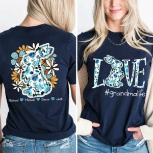 Love Grandmalife Easter Bunny Flower And Kids T-Shirt, Personalized Grandma Shirt, Custom Gift For Nickname and Kids Names T1807