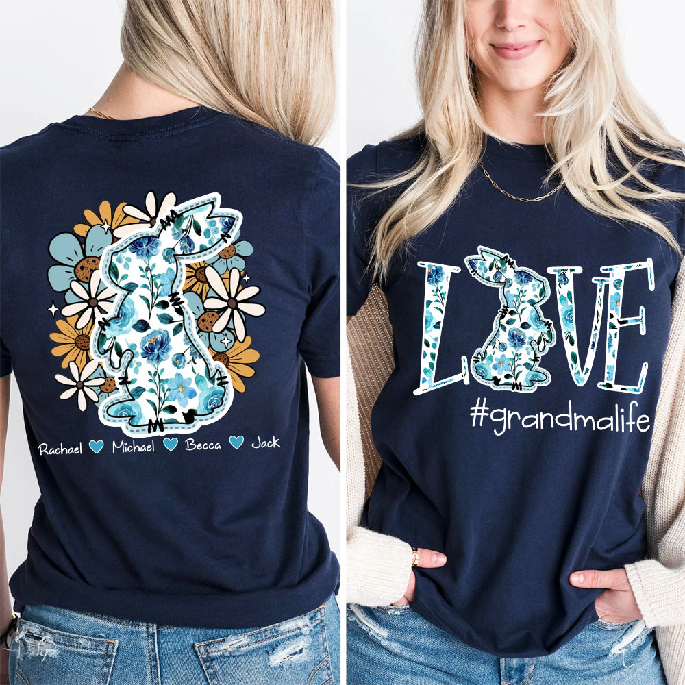 Love Grandmalife Easter Bunny Flower And Kids T-Shirt, Personalized Grandma Shirt, Custom Gift For Nickname and Kids Names T1807