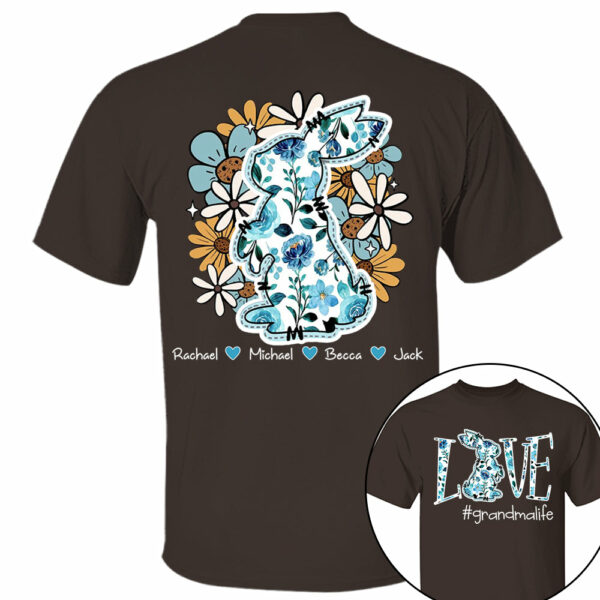 Love Grandmalife Easter Bunny Flower And Kids T-Shirt, Personalized Grandma Shirt, Custom Gift For Nickname and Kids Names T1807 - Image 6