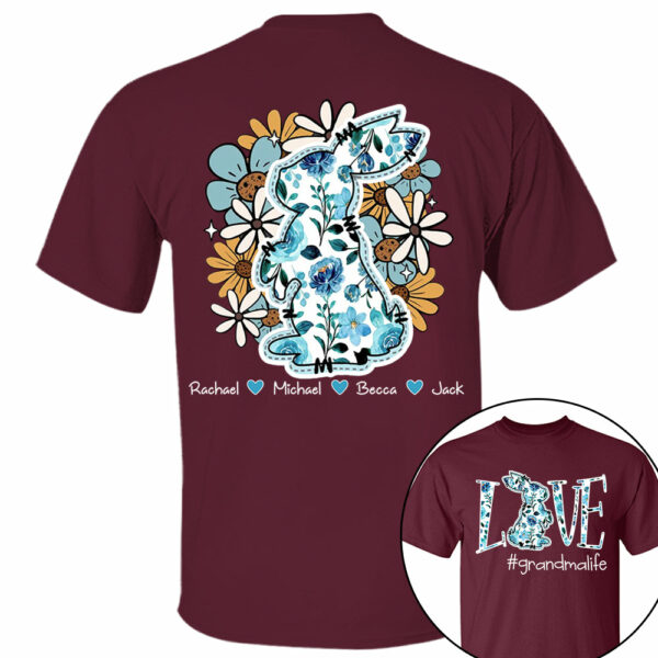 Love Grandmalife Easter Bunny Flower And Kids T-Shirt, Personalized Grandma Shirt, Custom Gift For Nickname and Kids Names T1807 - Image 9