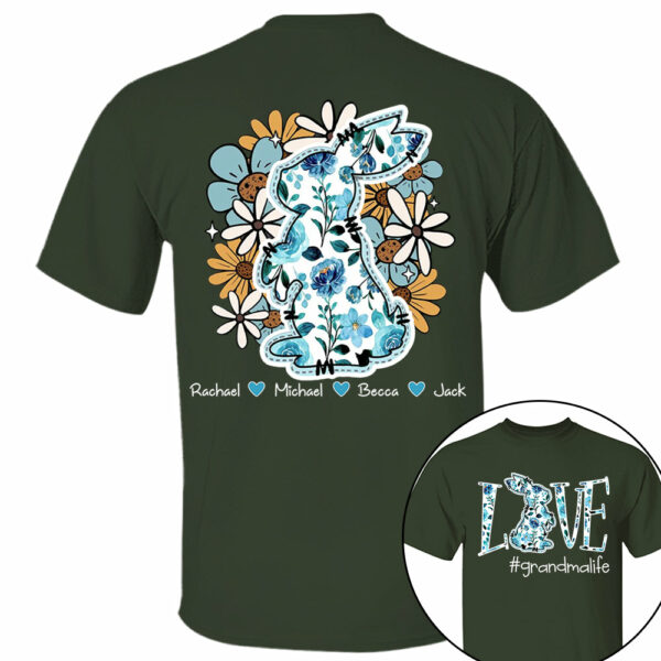 Love Grandmalife Easter Bunny Flower And Kids T-Shirt, Personalized Grandma Shirt, Custom Gift For Nickname and Kids Names T1807 - Image 3