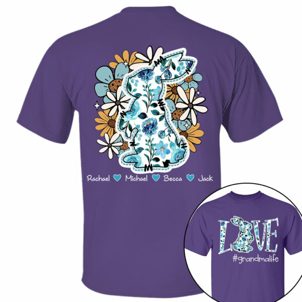 Love Grandmalife Easter Bunny Flower And Kids T-Shirt, Personalized Grandma Shirt, Custom Gift For Nickname and Kids Names T1807 - Image 5