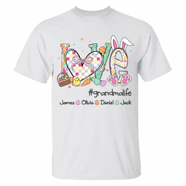 Love Grandmalife Easter Gift For Family, Custom Grandma And Grandkids T-Shirt T1807 - Image 2