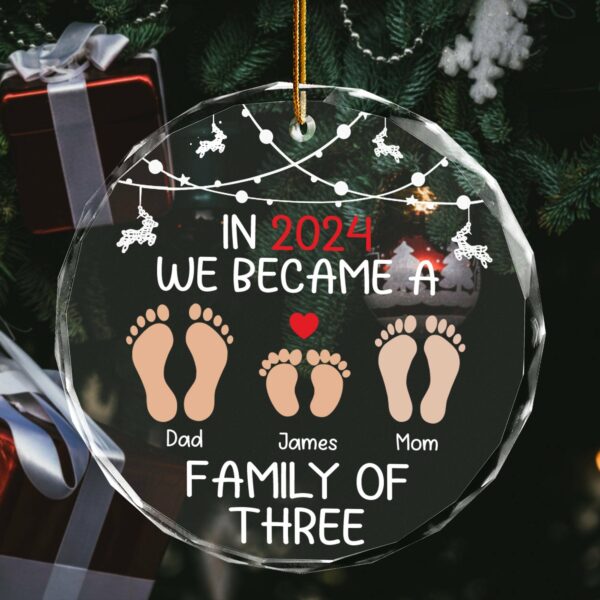 Luxury Baby First Christmas Glass Ornament 2024 - Family of Three Christmas Ornament - First Time Mom, Dad, Mommy, Daddy Gifts - Pregnancy, Newborn Gifts - Image 2