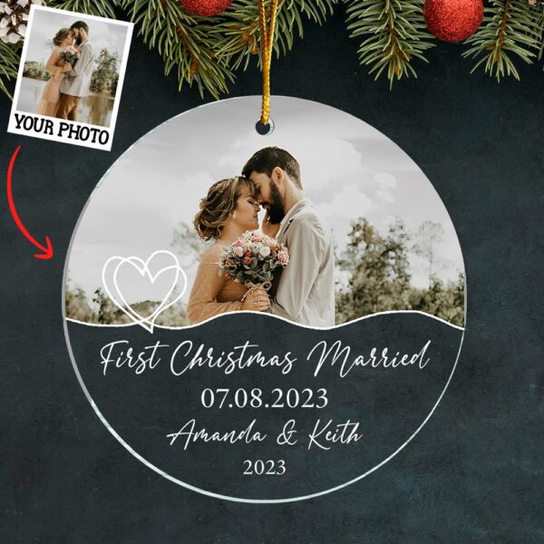 Luxury Ornament First Christmas Married - Married Photo Ornament - First Christmas Married Gift - Image 2